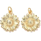 KitBeads 18k Real Gold Plated Daisy Charms - Brass Floral Sunflower Mini Chrysanthemum Flower for Jewelry Making Bulk (10pcs)