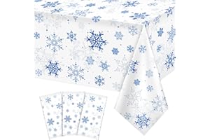 JECTIVS 3 Pieces Snowflake Christmas Party Tablecloth Decorations,Plastic White Snowflake White Blue Xmas Backdrop Sign Table Cover Banner for Winter Christmas Holiday Party Supplies,54x108 inch（White/Blue）