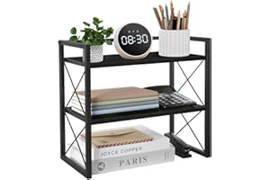YINMIT Desktop Shelf Organizer, 2 Tier Office Shelves, Wood Desk Organizer Storage Rack and Freestanding Display Shelf for Office, Dormitory, Home(Black)