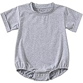 Jimonda Baby Boy Girl Bubble Romper Solid Color Bodysuit Short Sleeve Organic Cotton T-Shirt