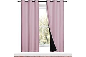 NICETOWN 100% Blackout Window Curtain Panels, Baby Pink, 2 Pieces, 42-inch Wide Per Panel, Full Light Blocking Drapes with Black Liner for Nursery, 72-inch Drop Thermal Insulated Draperies