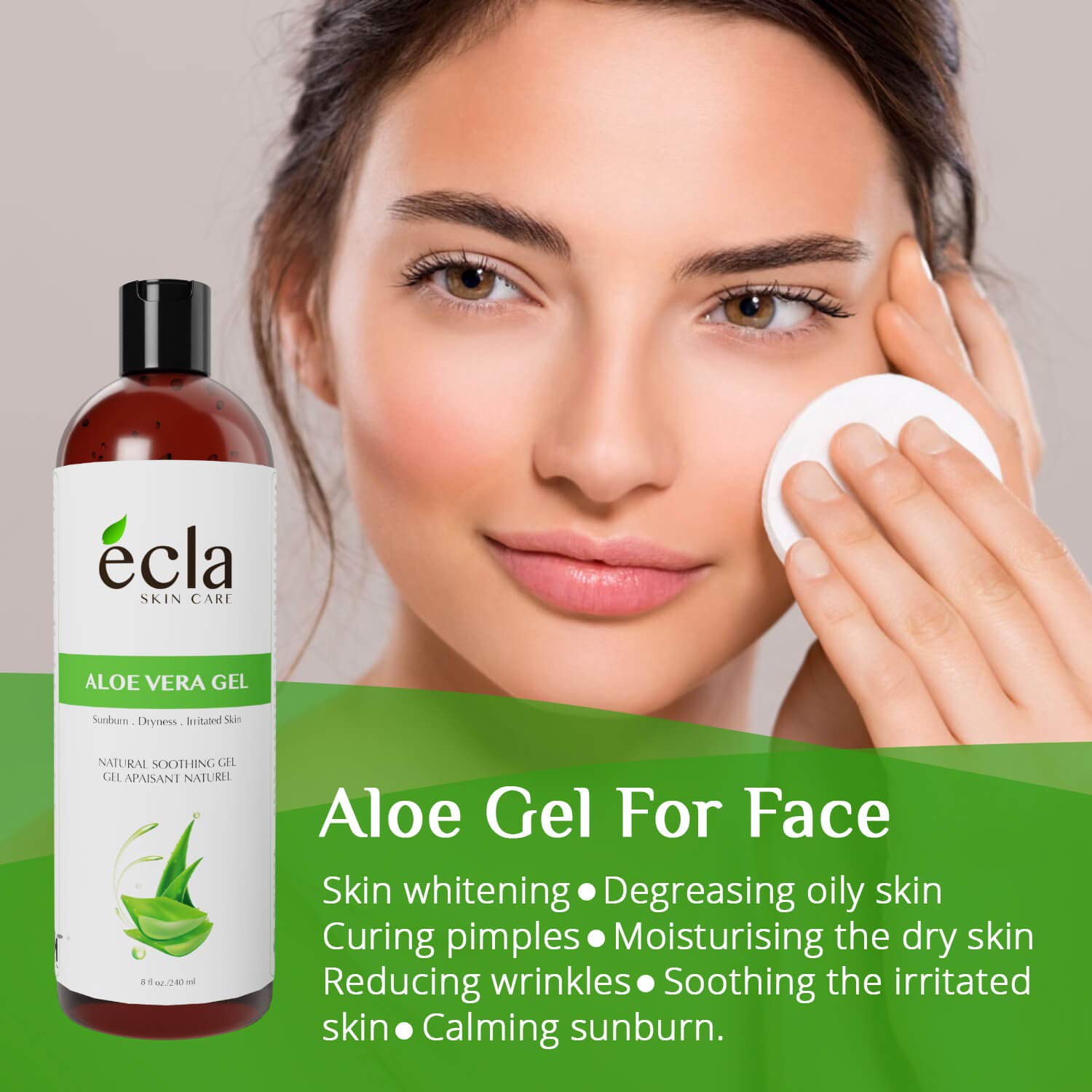 Aloe Vera Gel for Face, Body and Hair - Made with Organic 100% Pure Cold Pressed Juice, Not Powder (8 Oz - 240ml)