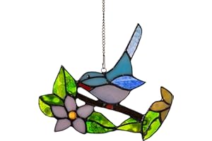DHCGPP Tiffany Hummingbird Style Stained Glass Hangers, Window Panels, Home Wall and Window Hanging Sun Catcher, Handcrafted Tiffany Enthusiast Gifts for Decoration.