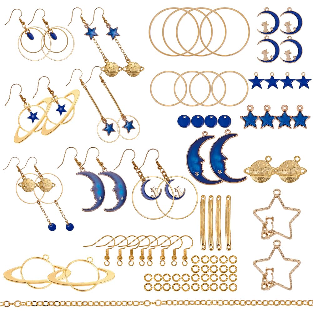 SUNNYCLUE 1 Box DIY Make 10 Pairs Cat Moon Star Earring Making Starter Kit Geometric Planet Charms Spacer Earth Dangle Earrings Findings Accessories for Women DIY Earring Jewellery Making Crafts