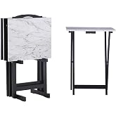 Linon Tray Table Set, 15.75"D x 18.9"W x 26.38"H, White