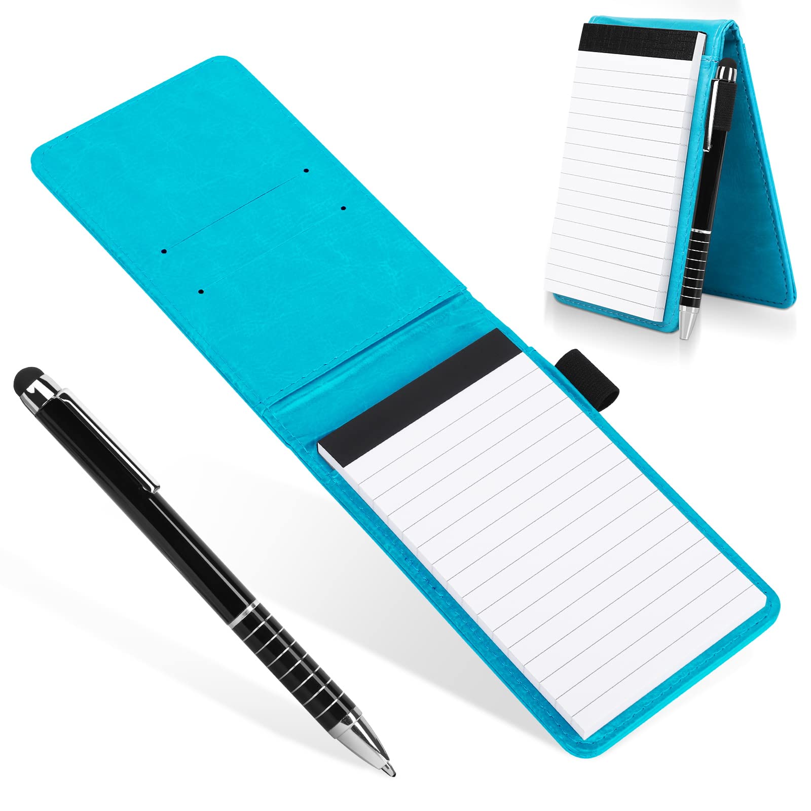 Cyiecw PU Leather Journal Mini Notebook Working Small Notepad with Pen Pad Holder Set Multifunctional A7 Soft Cover Notebook for Office Working, Study (sky blue)