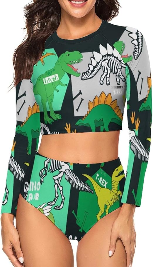 Cartoon Dinosaurs Bathing Suit Women's Quick Dry Tankini Swimsuits
