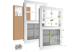 JONRIOX 12" W x 18" H Shed Window,Sliding Window, Aluminum White Flush Mount with Tempered Glass and Stainless Steel Screen, Playhouse Window, Chicken Coop Window, Household Window.(White 2 Pack)