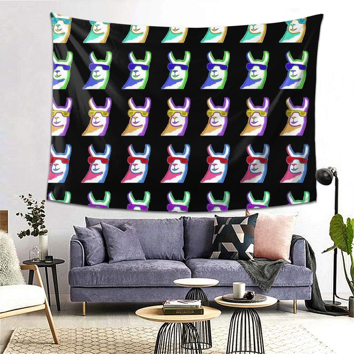 NiYoung Hippie Hippy Wall Tapestry Rainbow Cool Llama with Sunglass Black Abstract Tapestries Wall Hanging Tapestry for Wall Art Dorm Accessories Mandala Tablecloth Picnic Blanket Dorm Tapestry