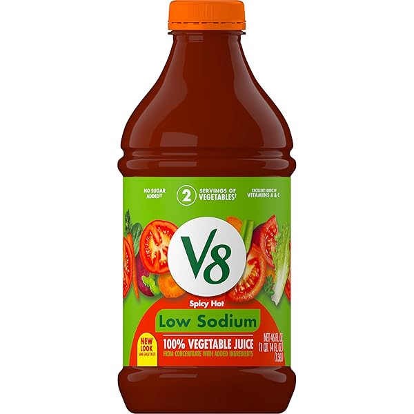 V8 LOW SODIUM SPICY HOT 100% VEGETABLE JUICE, 46 FL OZ BOTTLE