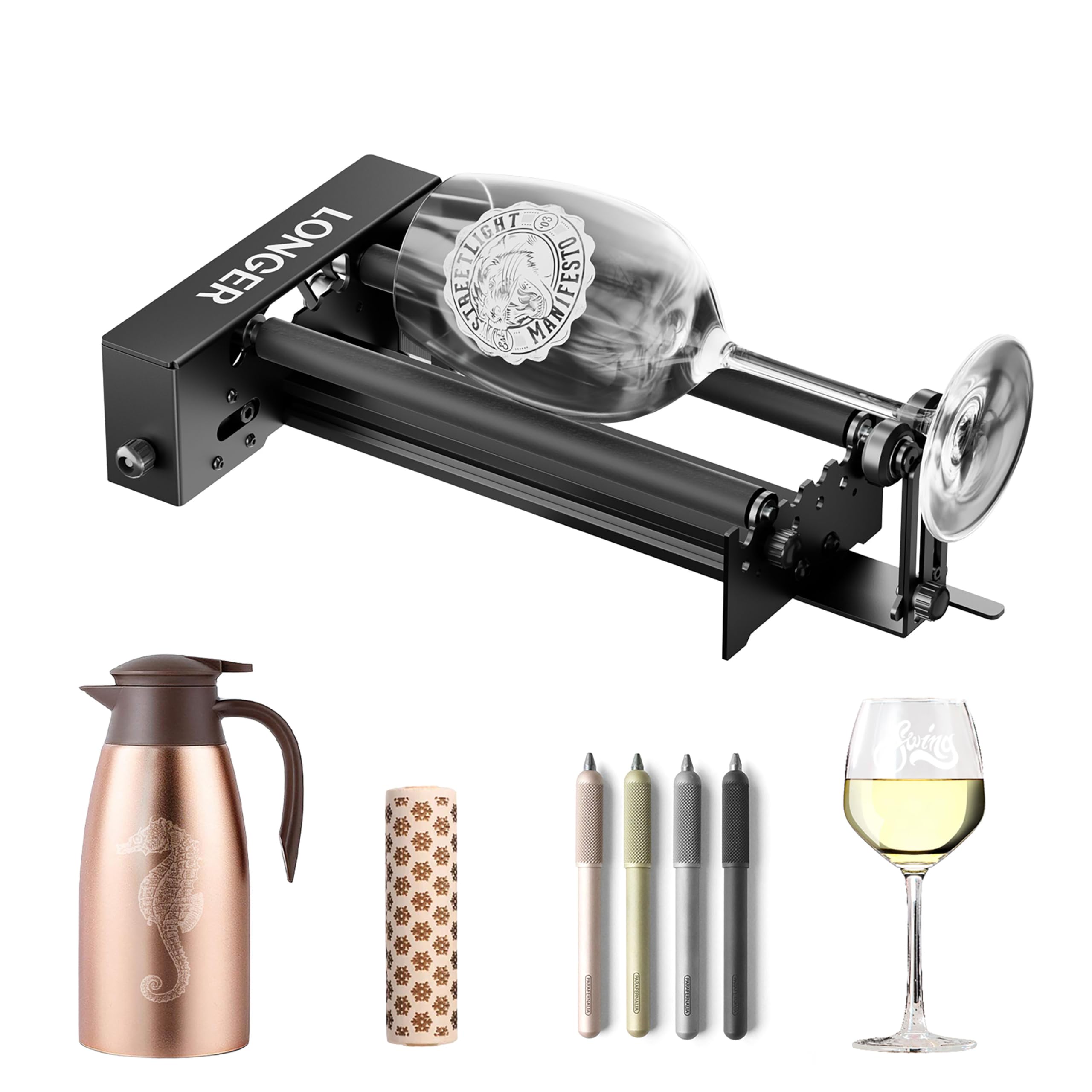LONGER Rotary Rotary Roller for Laser Engravers - Y Axis Rotation Attachment with 360° Rotation - for Cylinder Engraving 6-100mm - Compatible with Laser Engraving Machines of Various Brands