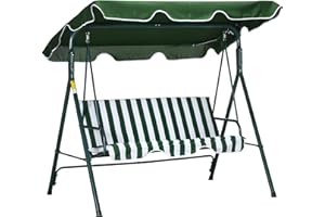 Outsunny 3-Seat Patio Swing Chair, Outdoor Porch Swing Glider with Adjustable Canopy, Cushion, and Weather Resistant Steel Fr