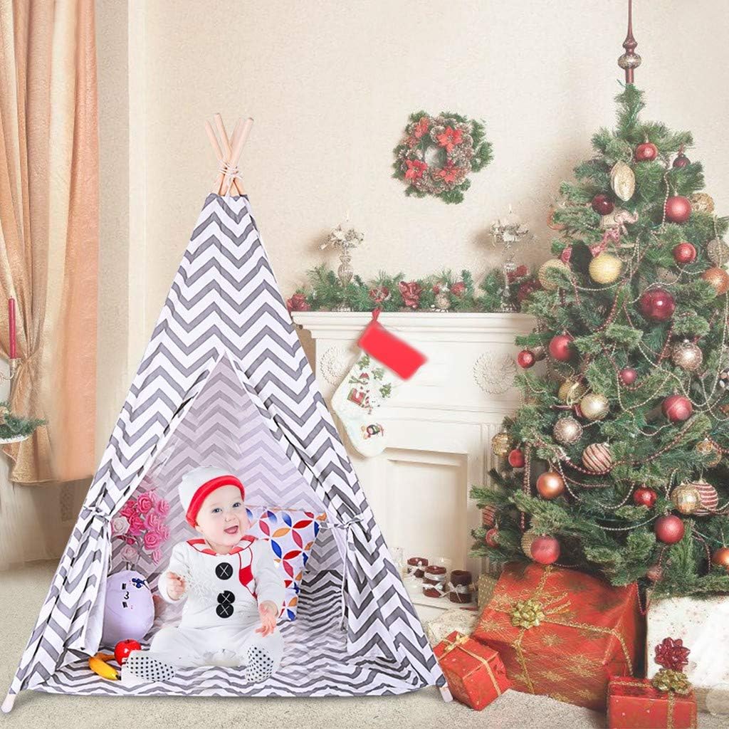 Unine Kid Foldable Teepee Play Tent with Carry Case, Children Canvas Tent,Play Tent for Indoor Outdoor, Raw White Canvas Teepee - Kids Playhouse - Portable TentIndian Tent for Boys Girls