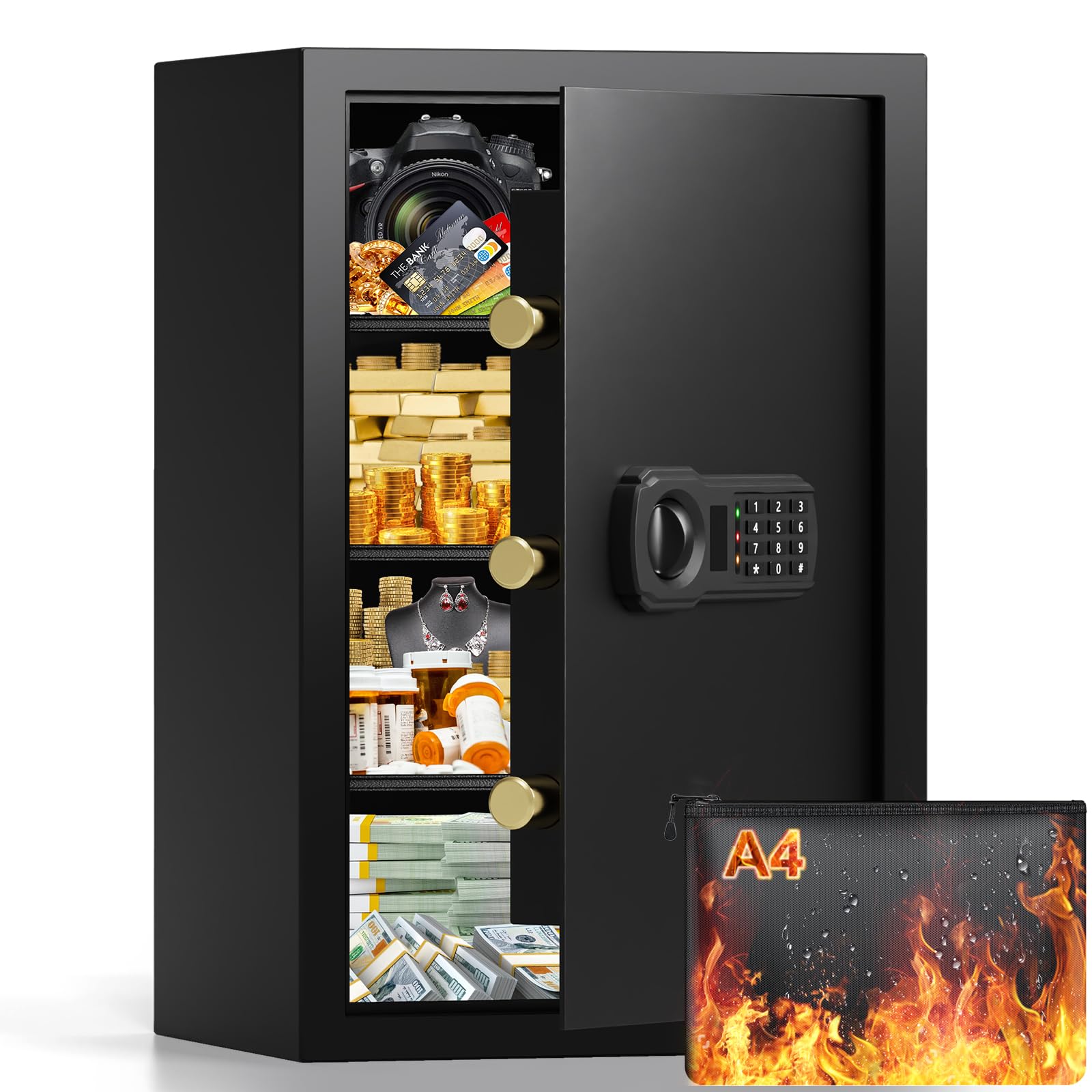 Photo 1 of **MINOR DAMAGE - USED**
23.62'' Tall Safe Box, 5.0 Cuft Home Safety Box with A4 Fireproof Waterproof Bag, Anti-Theft Security Document Safe with Combination Lock & 3 Removable Shelves, Large Safes for Home Cash Medicines