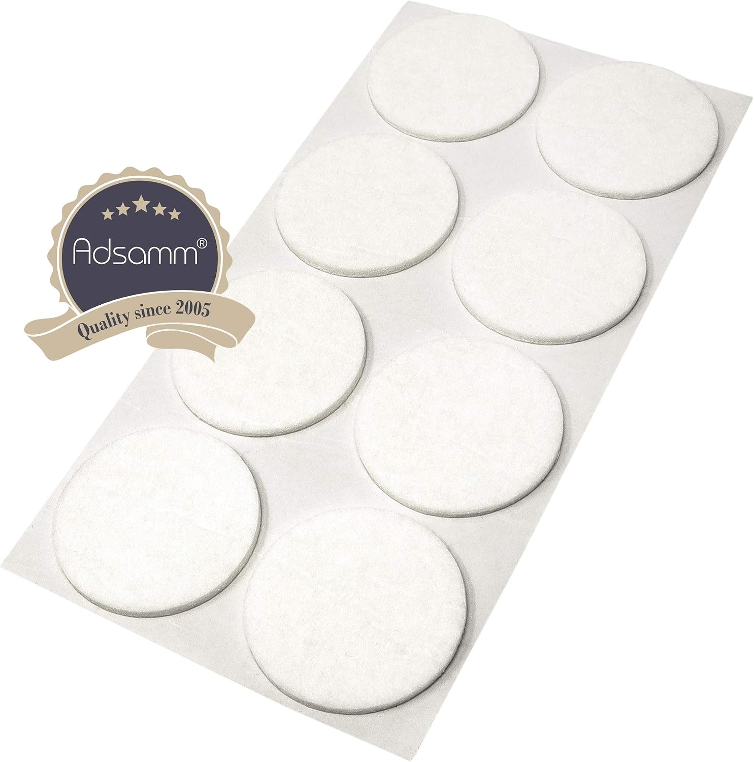 Adsamm® / 8 x self-adhesive felt pads/White/ø 1.97'' (ø 50 mm) / round / 0.138'' / 3.5 mm thick stick-on furniture felt glides/Furniture & Chair Glides - Image 3