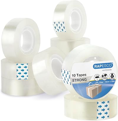 Rapesco 1807 Transparent Adhesive Tape Rolls 19 mm x 33 m Pack of 10