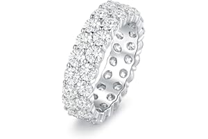 18K White Gold Plated Round-Cut Cubic Zirconia All-Around Band Ring Cocktail Jewelry for Women and Men