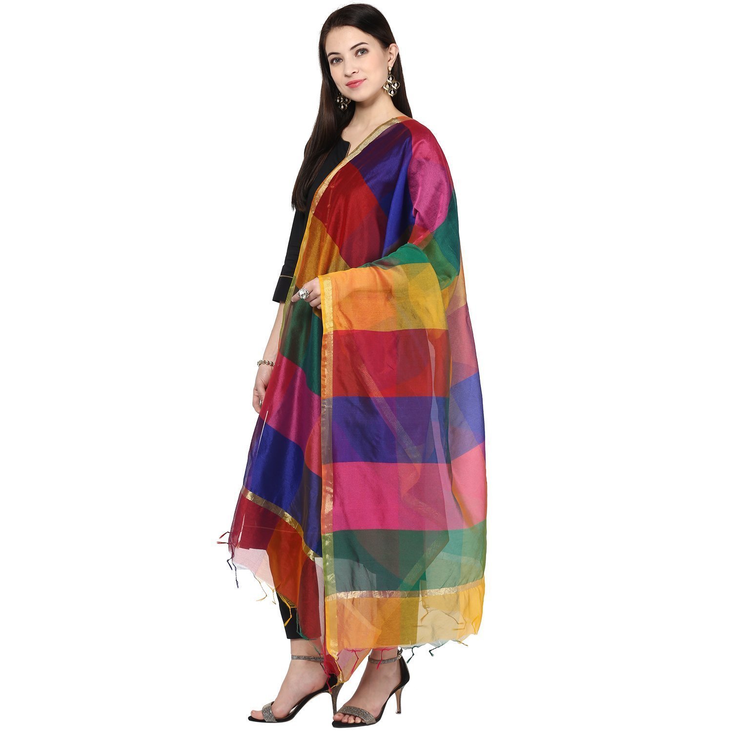 mrv fashion women's chiffon dupatta/stoles, free size(mirav fashion dupatta_multicolour_786)