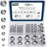 Vifmy Metric Lock Nut Assortment Kit,140Pcs Stainless M3-M12 Locking Nuts | M3 M4 M5 M6 M8 M10 M12 locknut UNC, nylon insert hex nuts 304 SS A2-70 locknut thread nylock nut for bolts, machinery