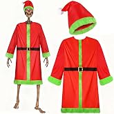 2 Pcs 12 ft Christmas Skeleton Santa Outfit Set, Green Furry Hat Coat Short | Extra Large 12 ft Outfit for Skeleton, Furry Trimmed Accessories, Outdoor Garden Christmas Display, Festive Yard Decor