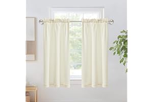 Deconovo Linen Look Cafe Curtains - Thermal Insulated Privacy Tier Curtains for Kitchen & Living Room, Modern Farmhouse Style, Easy Care Rod Pocket Design, Beige, 26 x 36 Inch, 2 Panels