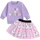 Toddler Halloween Outfit Costume Baby Girl Boo Witches Shirt Sweatshirt and Tulle Skirts Little Girls Clothes Costumes