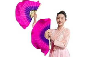 Aumulen Women 1 Pair 4" (10cm) Short Silk Belly Dance Fan Veils Hand Made Belly Dancing Folding Colorful Fans for Dance Performance