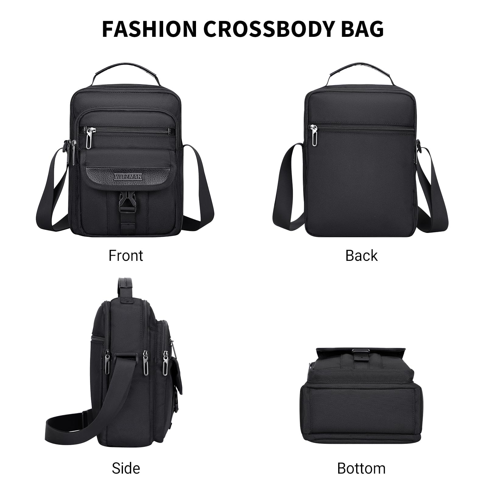 WITZMAN Umhängetasche Herren Tasche Umhängen 8L Leicht Crossbody Shoulder Bags Herren Schultertasche für Geschäftsreisen (B699 Schwarz) 8