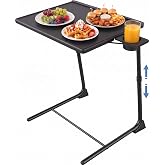 HUANUO Adjustable TV Tray Table - Foldable TV Tray with 6 Height &amp; 3 Tilt Angle Adjustments, TV Dinner Tray with Cup Holder for Couch, Bed, Sofa and Chair (Black)