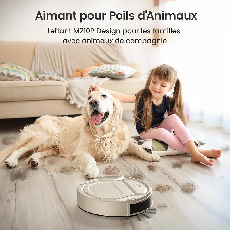 Aspirateur Robot Mince 2200Pa, Silencieux 55dB, Connecté avec WiFi/Bluetooth/Alexa/App, 120min d'Autonomie, Auto-Charge, Idéal pour Poils d'animaux Sols Durs, M210P Champagne
