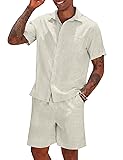 COOFANDY Men Casual Linen Shirt and Short Two Piece
