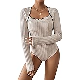 SOLY HUX Women's Long Sleeve Bodysuit Square Neck Knit Slim Fitted Going Out Tops Fall Clothes