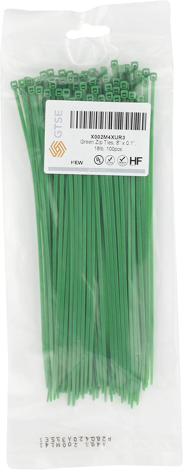 GTSE 100 Pack of Green Cable Ties, 200mm x 2.5mm Premium Tie Wraps, Nylon Zip Ties - Image 3