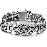 COOLSTEELANDBEYOND Mens Retro Style Steel Tribal Tattoo ID Identification Curb Chain Bracelet with Spring Clasp