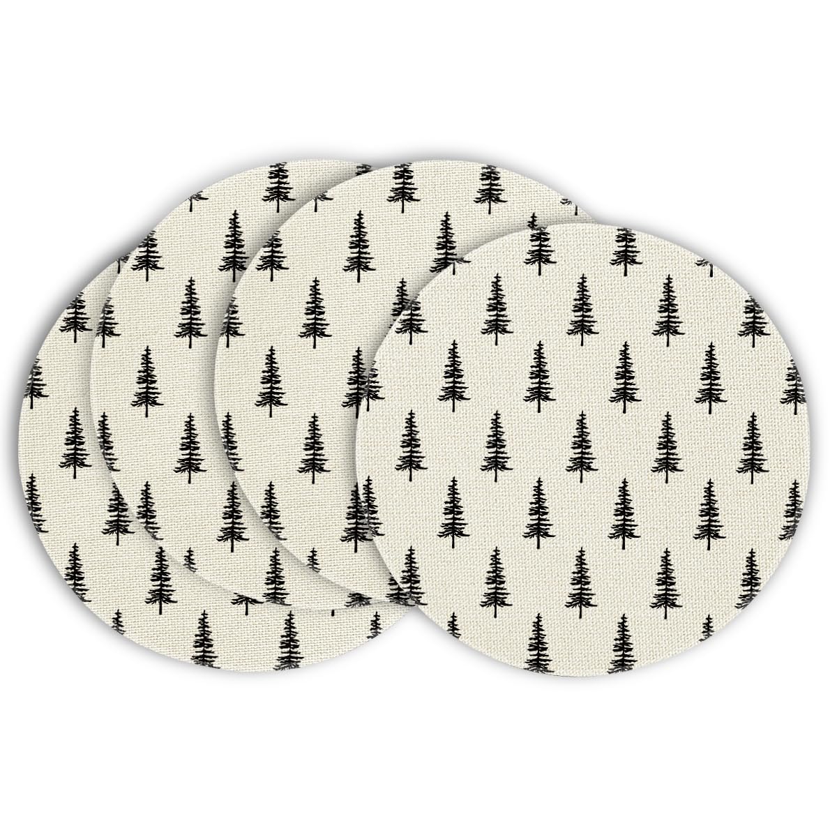 Artoid Mode Beige Trees Christmas Placemats Set of 4, Round 37cm Seasonal Winter Xmas Holiday Vintage Washable Table Mats