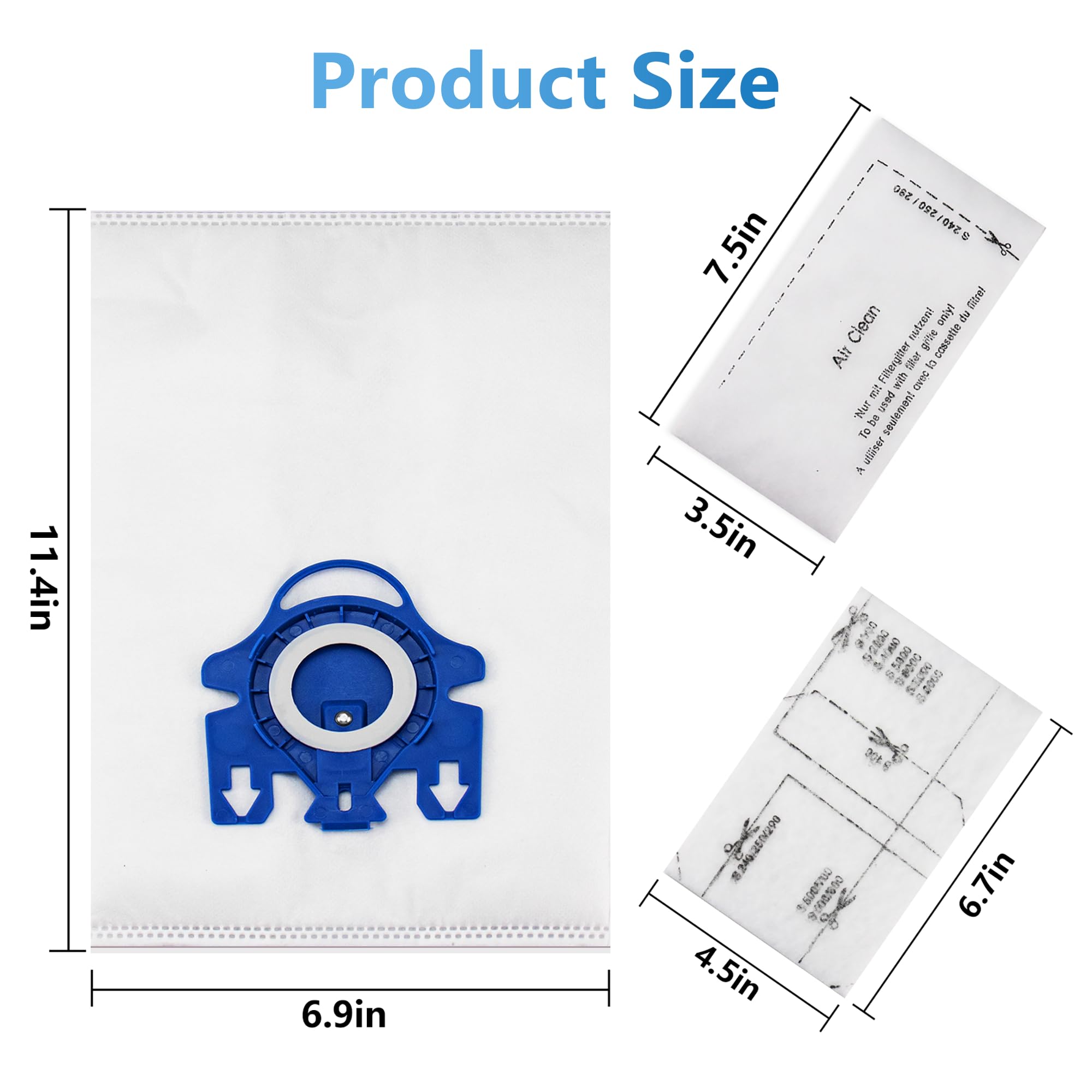 Improvedhand 10 Packs 3D Airclean Bags Replacement for Miele GN Vacuum Cleaner Bags Fit for Miele Classic C2 C3 S2 S5 S8 S400 Series with Motor Protection Filters, AirClean Filters