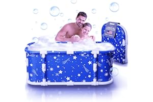 KISEELY Portable Bathtub, 47“ Foldable Bathtub-Installation Free, 7 Layers Thicken with Metal Support, Therapy Tub for Shower Stall Fold Up Soaking, Hot SPA, Ice Bath (Classic Star D1)