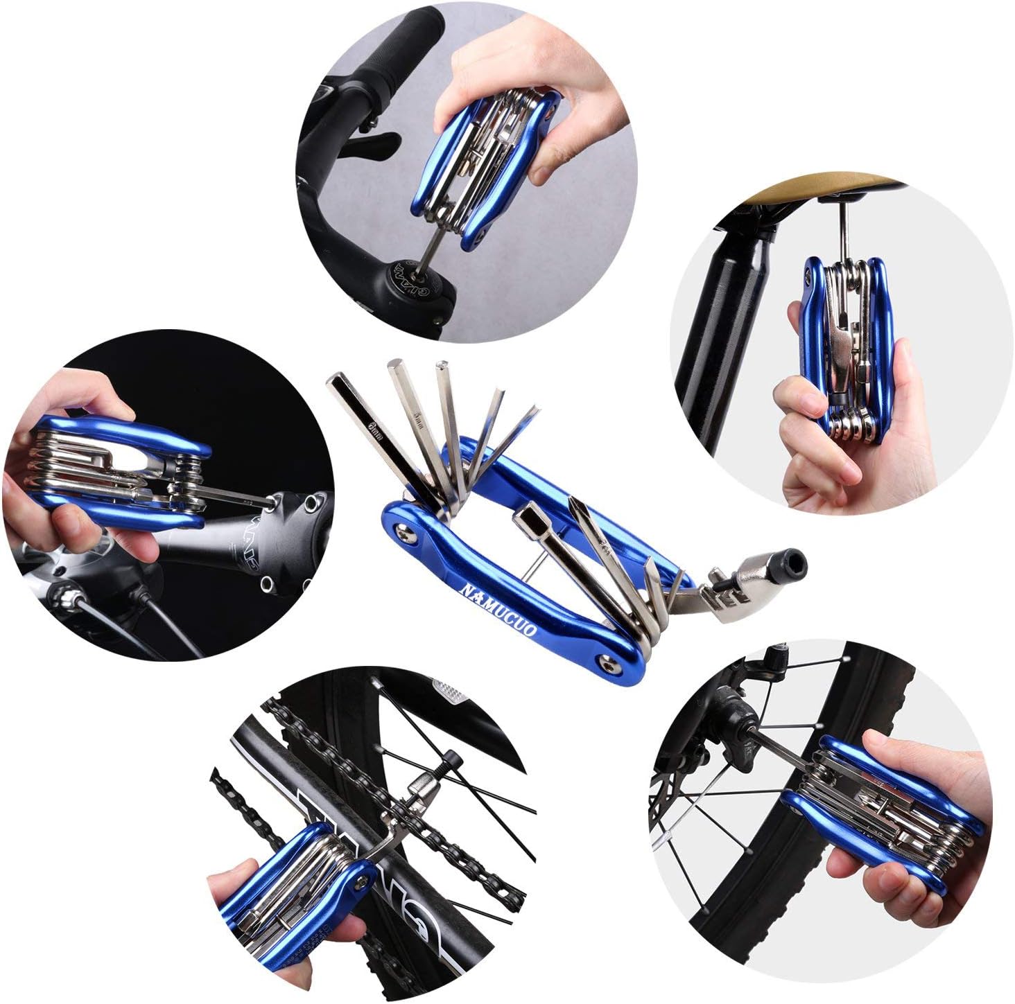 YBEKI NAMUCUO Bike Tyre Repair Tool Kit - Bicycle Tool kit with 210 Psi Mini Pump 10-in-1 Multi-Tool（with Chain Breaker）, Tyre Levers &Tire Patch, Bone Wrench, 1 Saddle Bag. 6 Month Warranty : Sports & Outdoors