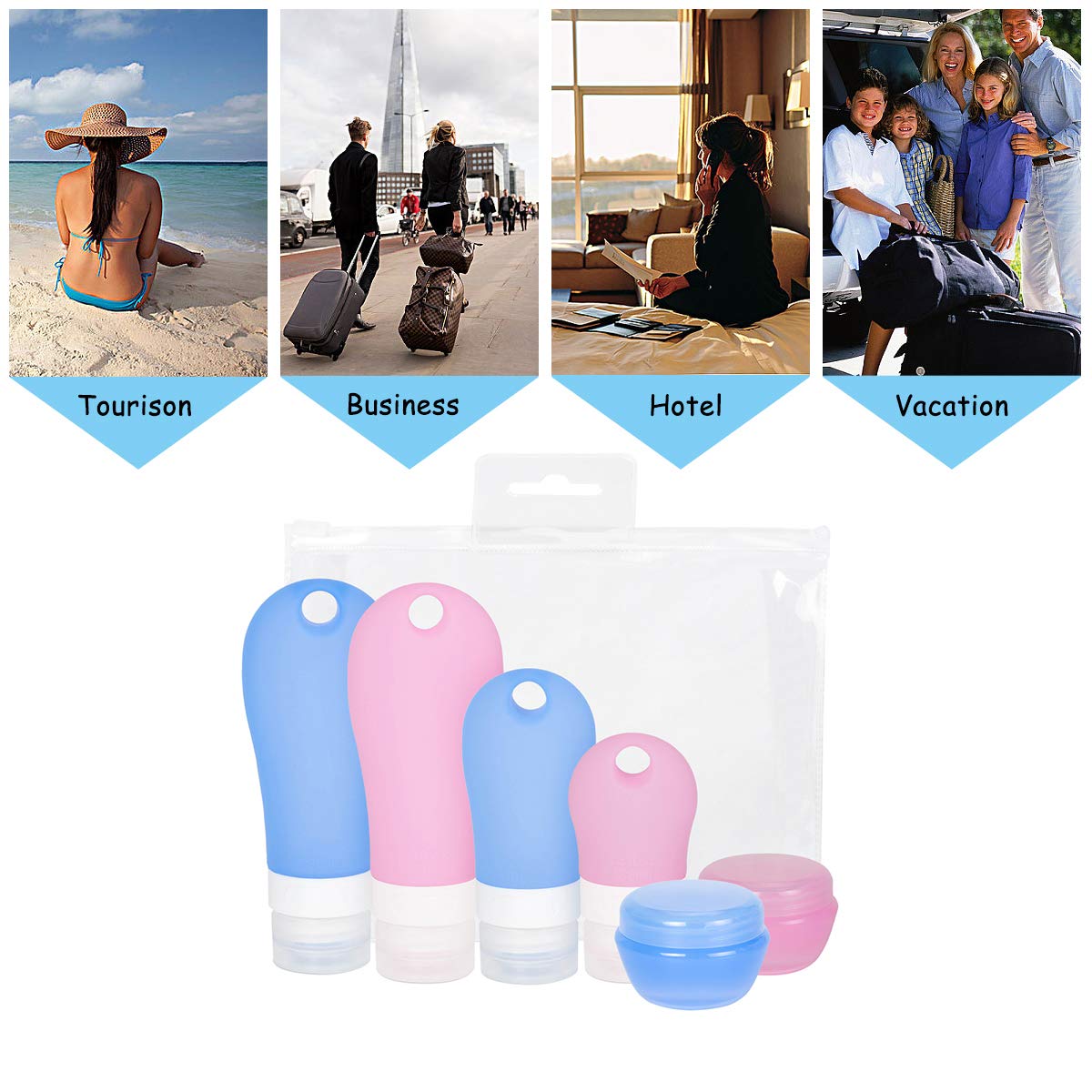 Silicone Travel Bottle, Elebor Portable Squeezable Refillable Bottles Containers Travel Bottles Organizers for Shampoo,Lotion, Cream, Toiletries, TSA Airline Approved