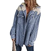 Dokotoo Womens 2025 Fall Corduroy Shacket Jacket Long Sleeve Button Down Color Block Hooded Coat with Pockets