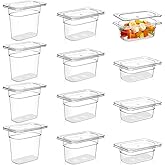 Tioncy 12 Pcs 1/9 Size Clear Food Pans with Lids Stackable Plastic Salad Bar Containers Commercial Food Storage Transparent Hotel Pans for Vegetables Fruits Beans Corns 2.5'' 4'' 6'' Deep
