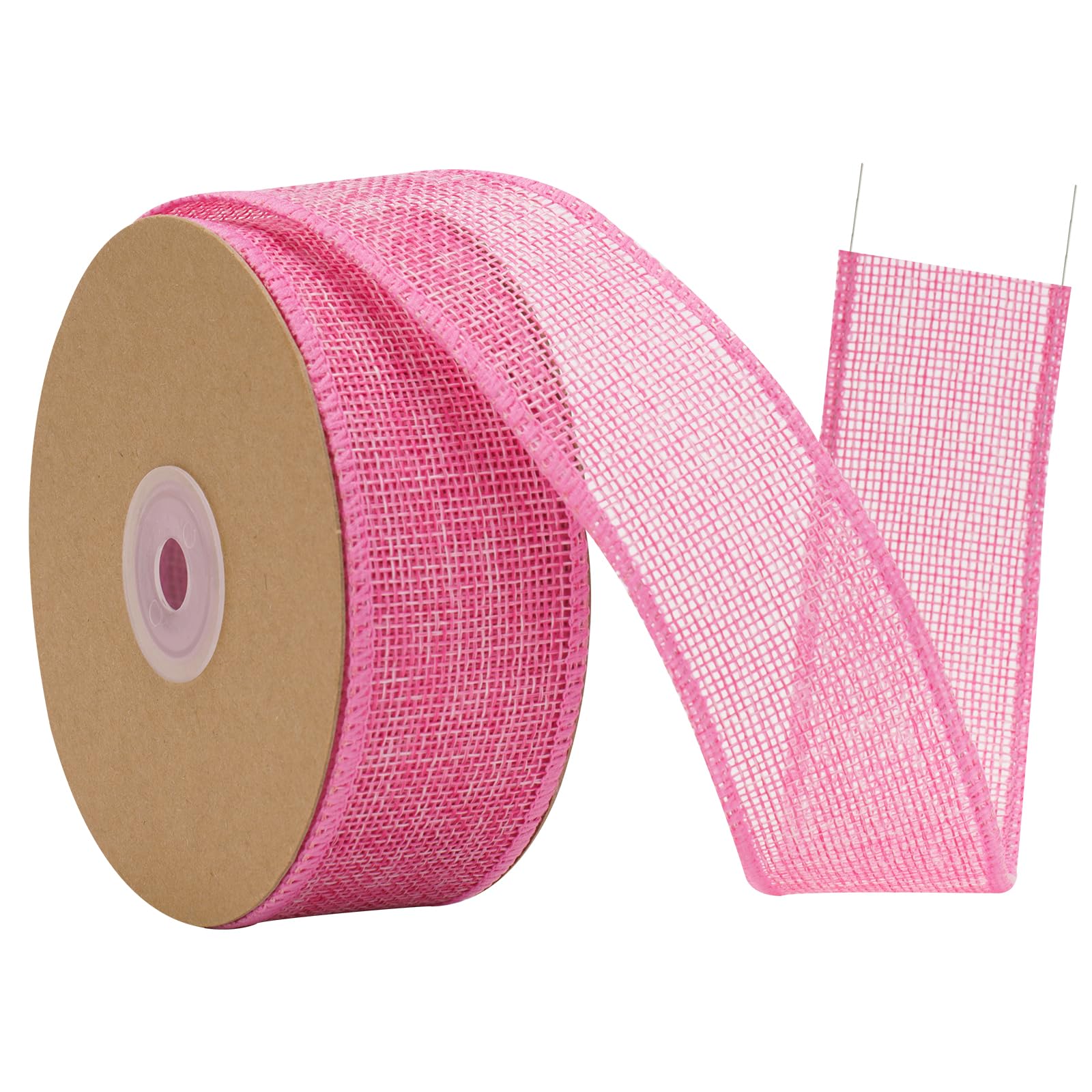 G2PLUS 4cm Pink Wired Burlap Ribbon: 10m Hessian Ribbon for Crafting, Bows, Gift Wrapping, Wreaths, Christmas Decoration
