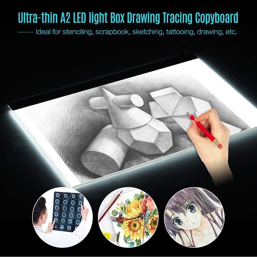 Dingq A2 Large Ultra-Thin LED Light Pad Box Painting Tracing Panel Copyboard Stepless Adjustable Brightness USB Powered for Cartoon Tattoo Tracing Pencil Dr