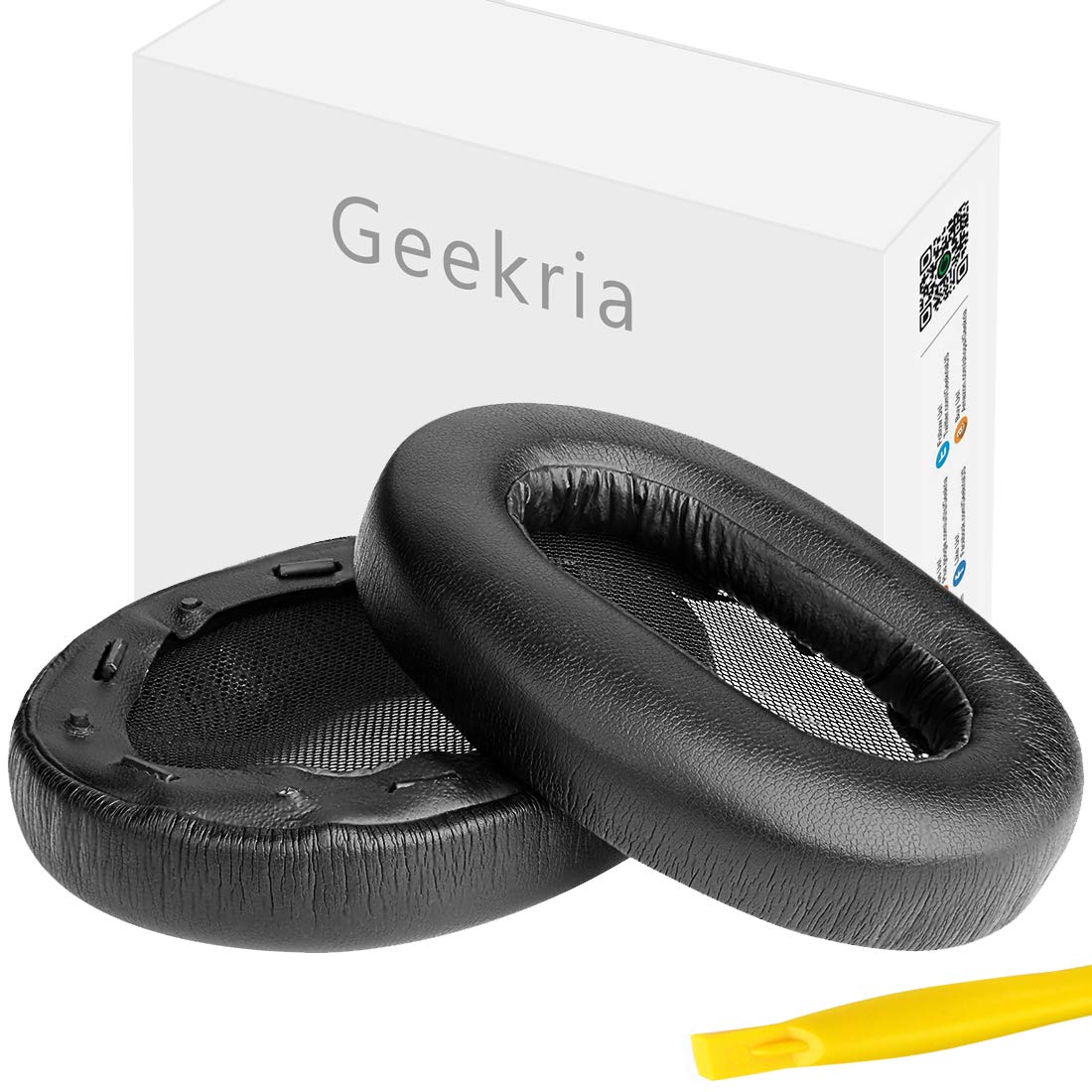 Geekria Replacement Ear Pads Compatible with Sony MDR-1AM2 (MDR1AM2 MDR-1AM2/B) Headphones, Repair Parts with Video Guide (Black/Plastic Ring)