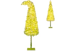 Goplus 7 FT Pre-Lit Whimsical Christmas Tree, Bendable Grinchs Xmas Tree with 366 Branch Tips, 160 Warm White LED Lights, 8 M