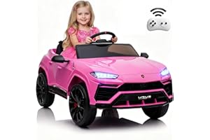 Rock Wheels Licensed Lamborghini Urus Ride On Truck Car Toy, 12V Battery Powered Electric 4 Wheels Kids Toys w/Parent Remote Control, Foot Pedal, Music, Aux, LED Headlights, 2 Speeds (Pink)