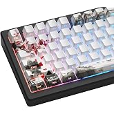Womier PBT Keycaps Set 130 Keys, Dye Sub Custom White Japanese Key caps | Custom Japanese Keyboard Doubleshot Side Print Shine Through Keycaps 60 65 75 100 Percent, Cherry Profile, Cherry Blossom