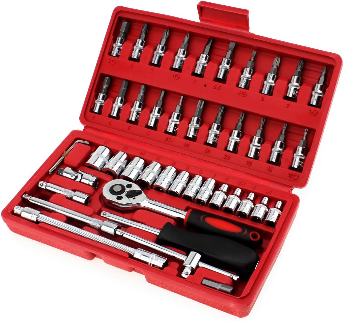 OriGlam 46pcs 1/4Inch Socket Ratchet Wrench Combination Tools Kit