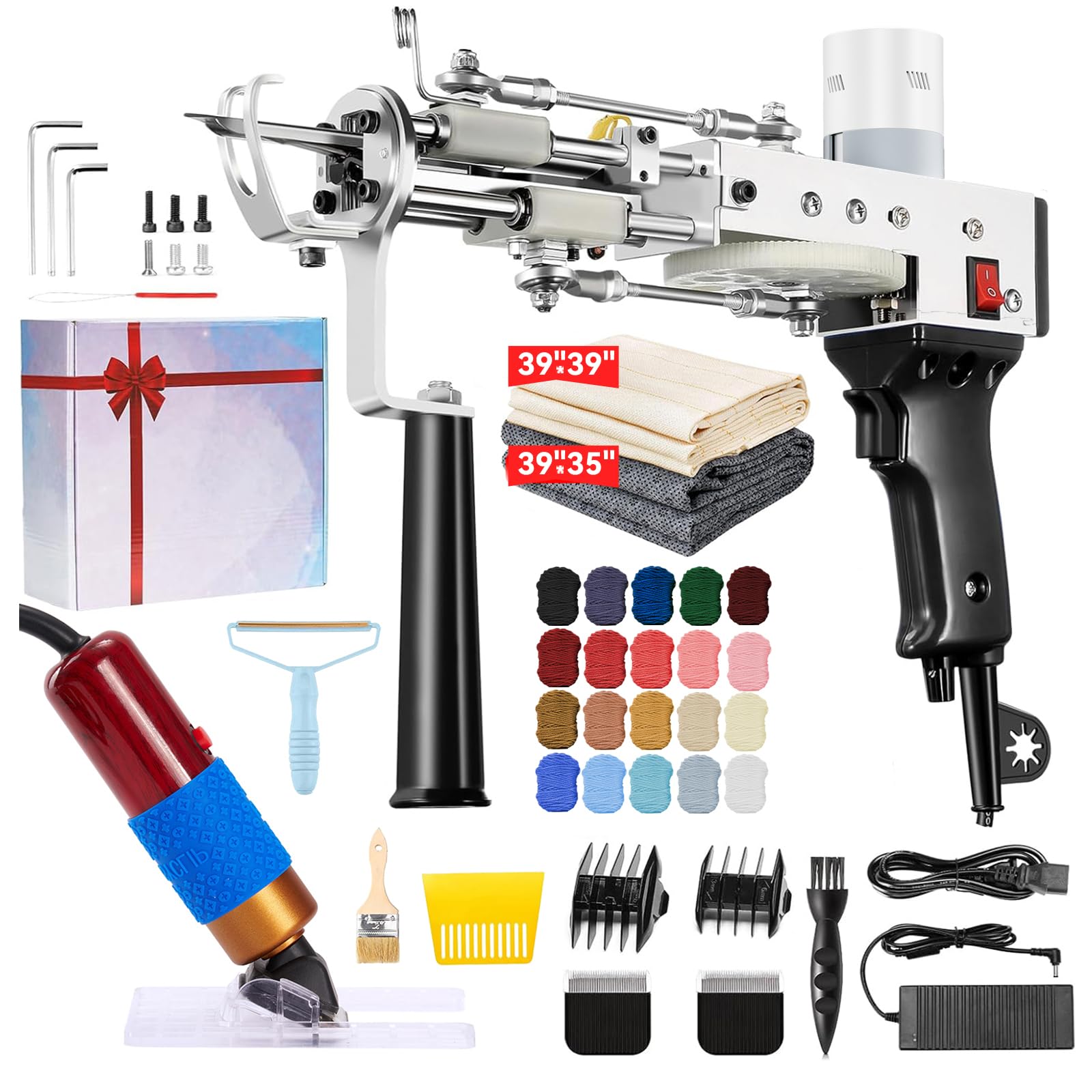 BESGEER Rug Tufting Gun with Carpet Trimmer Kit - Tuft Gun with Tufting-Shears, 2 in 1 Cut Loop Pile Carpet Gun& Carving Clippers, Rug Maker Machine Starter Kit& Trimmer& Cloth& Yarn（Olive Black） Image