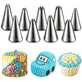 Suuker Open Star Piping Tips Set, 9 Pieces, Small Size | French Star Tube, Stainless Steel, For Cupcakes Cakes Cookies, Frosting Nozzle Kit
